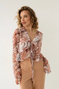 Шифонова блуза з баскою DIE&MORE - SV-коричневий колір, S (є розміри)