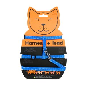Шлея Dog Extreme нейлонова для котів із повідцем 10 мм А:20-30 см В:25-40см/110см Блакитний