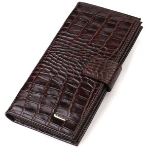 Стильний гаманець для чоловіків із натуральної шкіри з тисненням під крокодила CANPELLINI 21915 Коричневий