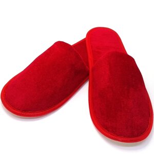 Тапочки велюрові для дому/готелю Luxyart, червоний, закритий носок, в упаковці 10 пар (ZF-240)