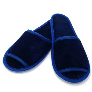 Тапочки велюрові для дому/готелю Luxyart, синій, відкритий носок, в упаковці 10 пар (ZF-236)