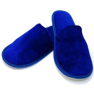 Тапочки велюрові для дому/готелю Luxyart, синій, закритий носок, в упаковці 10 пар (ZF-241)