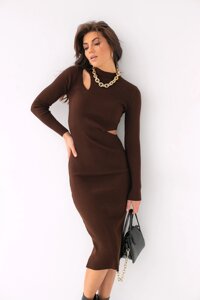 В’язана середня сукня з вирізами DEPPOT - коричневим кольором, l (є розміри)