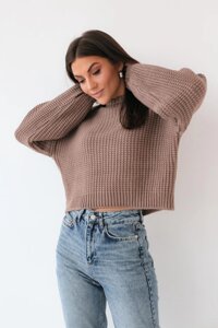 Укороченный свитер крупной вязки QU STYLE - кофейный цвет, L (есть размеры)