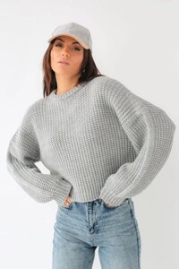 Укороченный свитер крупной вязки QU STYLE - серый цвет, L (есть размеры)