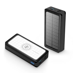 УМБ Solar 30000 mAh 22,5 Вт з бездротовою зарядкою сонячною панеллю та ліхтариком Чорний (PS-403)