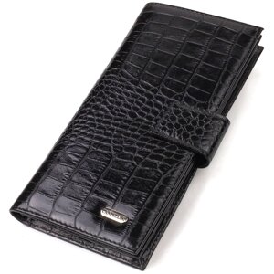 Вузький гаманець для чоловіків із натуральної шкіри з тисненням під крокодила CANPELLINI 21914 Чорний
