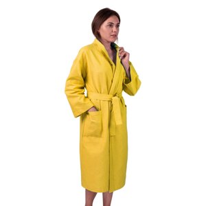 Вафельний халат Luxyart Кімоно розмір (42-44) S 100% бавовна жовтий (LS-159)