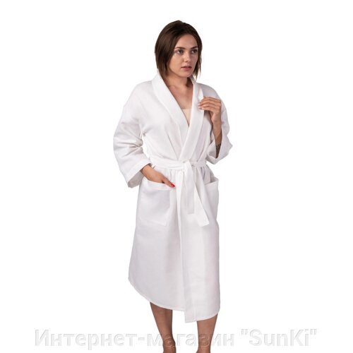 Вафельний халат Luxyart Кімоно розмір (50-52) L 100% бавовна білий (LS-0402)