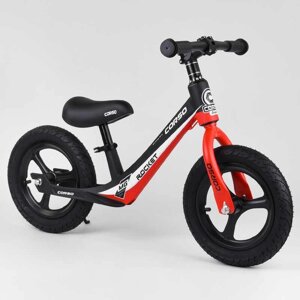 Велобіг дитячий із надувними колесами, магнієвою рамою та магнієвими дисками + підніжка Corso Black/Red (99982)