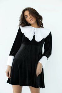 Велюрове плаття з оригінальним коміром та манжетами TOP20TY - чорний колір, s (є розміри)