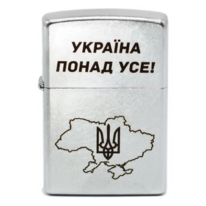 Запальничка бензинова Zippo Street Chrome 207 з гравіюванням Україна на вуссі Срібляста (207 P)