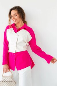 Жіноча сорочка з вставкою Eco -Leather BeRne - білим з рожевим кольором, L (є розміри)