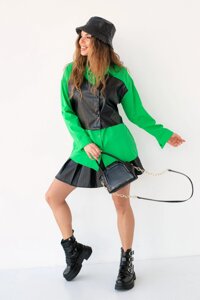 Жіноча сорочка з вставкою Eco -Leather BeRne - кольором салату, m (є розміри)