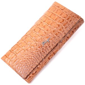 Жіночий горизонтальний гаманець із натуральної шкіри з тисненням під крокодила KARYA 21164 Рудий