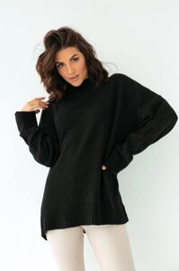 Женский свитер  свободного фасона из акриловой пряжи QU STYLE - черный цвет, L (есть размеры)