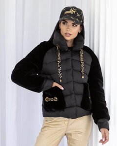 Стильна жіноча куртка "Зірка" чорний-золото