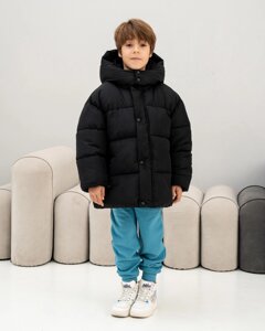 Зимовий пуховик для хлопчика колір Чорнийматовий