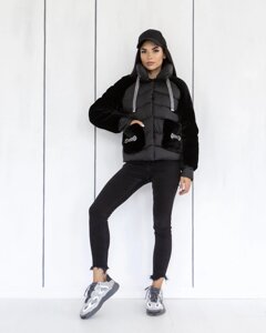 Стильна жіноча куртка "Зірка" колір чорний-срібло