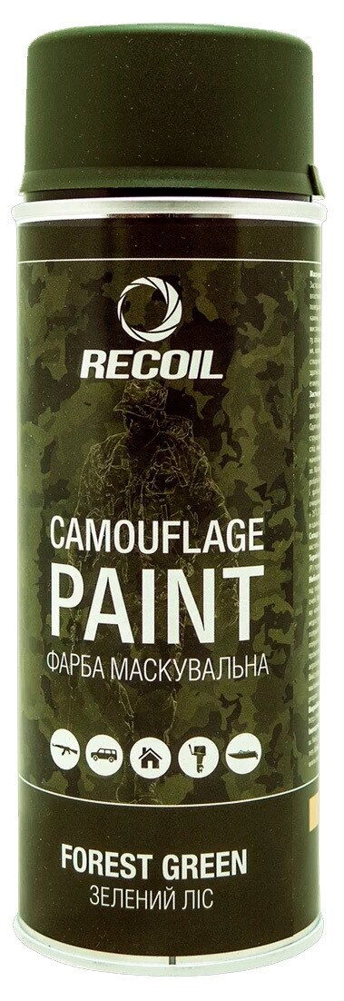 Фарба маскувальна Recoil Forest Green 400 мл (зелений ліс, матовий, аерозоль) від компанії PnevmoShot - фото 1