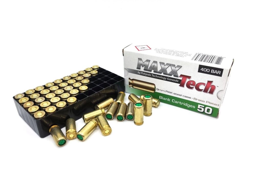 Патрон холостий MaxxTech 9мм пістолетний Brass Plated (50 шт) від компанії PnevmoShot - фото 1