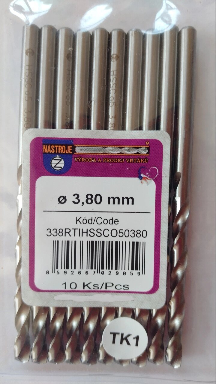 Свердло ц/хв 3.8 HSSCo5 виробництва Nastroje 338RTiHSSCo5 від компанії ТОВ "Прогреспостач" - фото 1