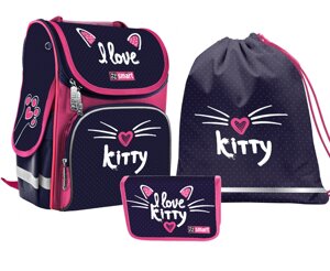 Рюкзак шкільний каркасний Smart PG-11 I love kitty+пенал + сумка