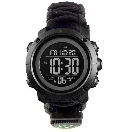 Годинники наручні 1426BKBK SKMEI PARACORD, BLACK-BLACK, ABS RING, Compass, термометр, свисток, кресало від компанії Інтернет-магазин "Компот" - фото 1