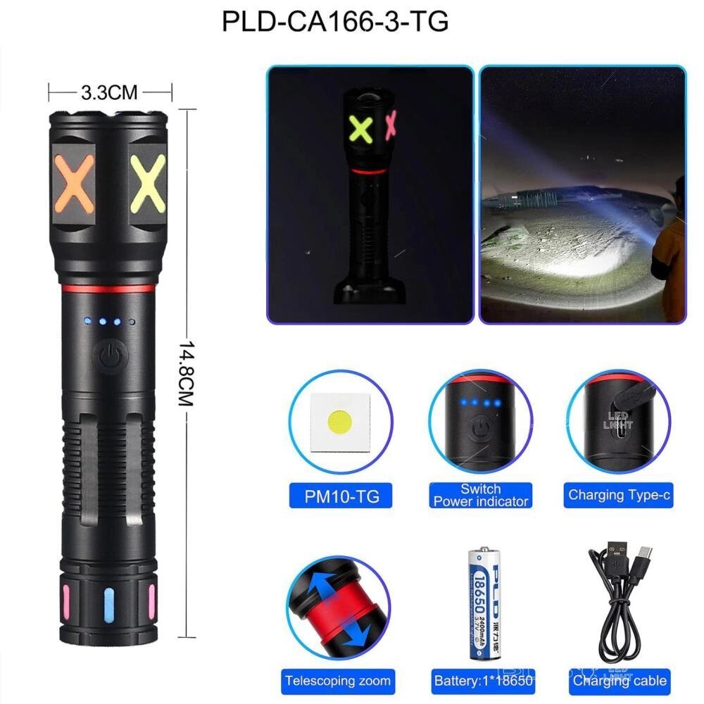 Ліхтар PLD-CA166-3 WHITE LASER LED PM10-TG, 1х18650, індикація заряду, ЗУ Type-C, zoom, Box від компанії Інтернет-магазин "Компот" - фото 1