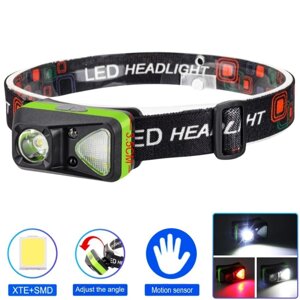 Ліхтар налобний W-18-XPG+6SMD (white+red), Motion Sensor, 1x14500, ЗУ Type-C