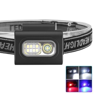 Ліхтар налобний 505-XPE+8SMD (white+red+blue), Li-Ion акумулятор, ЗУ Type-C, кліпса на магніті