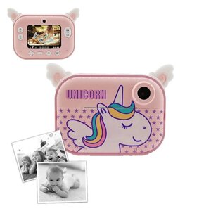 Дитячий фотоапарат миттєвого друку YT008, PINK UNICORN з підтримкою microSD card, 3Y+