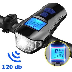 Велофара з комп'ютером та сигналом XA-585-T6+2LED, виносна кнопка, Waterproof, акумулятор, ЗУ microUSB
