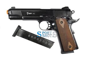 Стартовий пістолет Kuzey 911 black, дерев'яні ручки, з дод. магазином (Colt 1911)