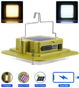 Ліхтар кемпінг 229L-SMD (white+yellow), 3х18650, сон. панель, power bank, ЗУ Type-C, магніт, гачок