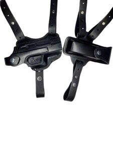 Кобура оперативна двостороння Glock 17 формована з чохлом під магазин (шкіра, чорна)