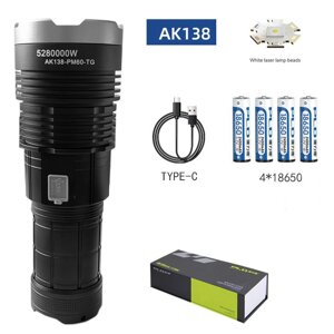 Ліхтар AK138 WHITE LASER LED PM60-TG, 4х18650, power bank, індикація заряду, ЗУ Type-C, zoom, Box