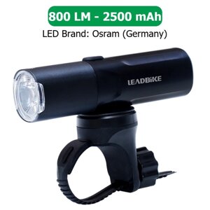 Велофара потужна LEADBIKE M02-OSRAM 800LM, 2500mAh, waterproof, children lock, Li-Ion акумулятор, ЗУ Type-C