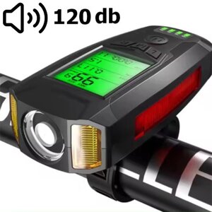 Велоліхтар з комп'ютером, сигналом і сигналізацією AS0808-XPG+2LED (Yellow)+2COB (Red), виносна кнопка, Waterproof,