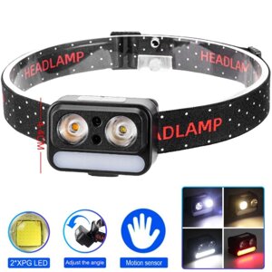 Ліхтар налобний 2069-XPG (white)+XPG (yellow)+5SMD (red), Motion Sensor, Li-Ion акумулятор, ЗУ Type-C