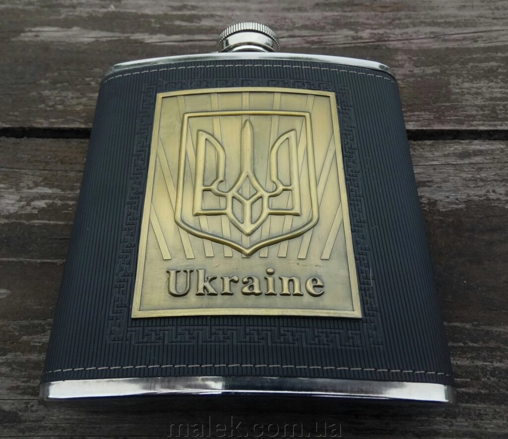 Фляга Stainless Ukraine 16 oz чорний кожзам від компанії Мальок - фото 1