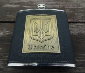 Фляга Stainless Ukraine 16 oz чорний кожзам