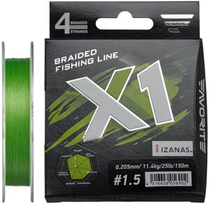 Шнур Favorite X1 PE 4x 150m (l. Green) # 1.5 / 0.205mm 25lb / 11.4kg