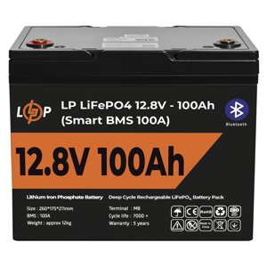 Акумулятор LP lifepo4 12V (12,8V) - 100 ah (1280wh) (smart BMS 100а) з BT пластик для дбж