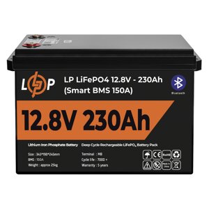 Акумулятор LP lifepo4 12V (12,8V) - 230 ah (2944wh) (smart BMS 150а) з BT пластик для дбж
