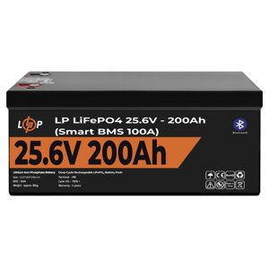 Акумулятор LP lifepo4 24V (25,6V) - 200 ah (5120wh) (smart BMS 100а) з BT пластик для дбж