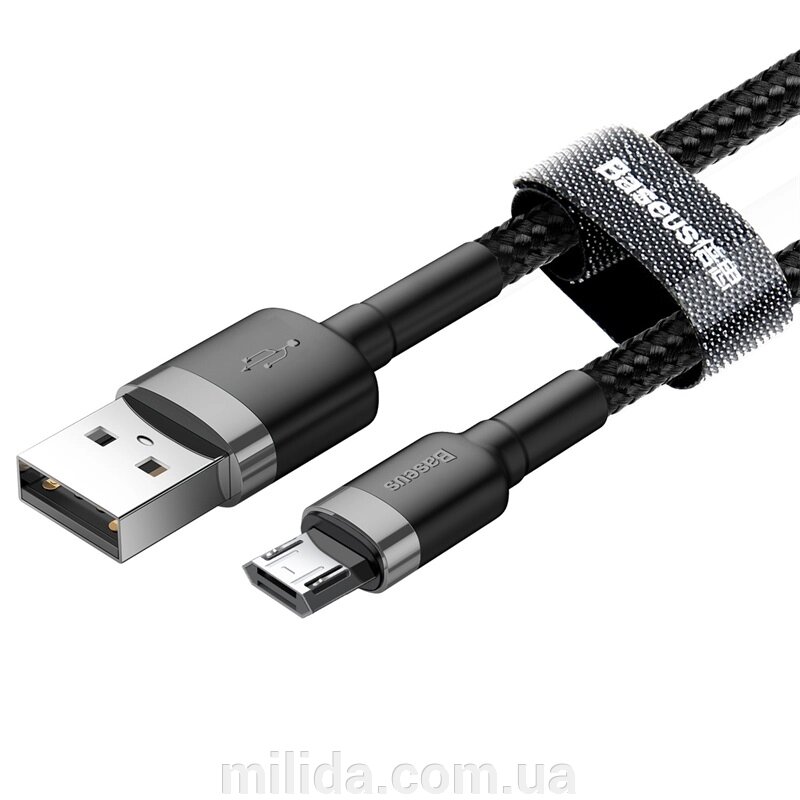 Кабель Baseus Cafule USB 2.0 to microUSB 2.4A 1M Чорний/Сірий (CAMKLF-BG1) від компанії інтернет-магазин "_Міліда_" - фото 1