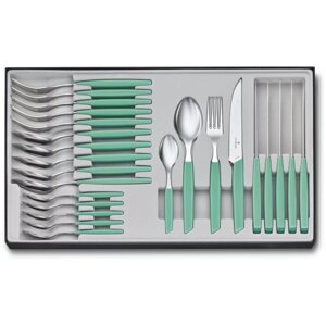 Кухонний набір Victorinox Swiss Modern Table Set 24шт з мятн. ручкою (6 ножів steak,6 виделок,6 ложок,6 ложок)