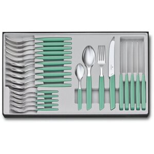 Кухонний набір Victorinox Swiss Modern Table Set 24шт з мятн. ручкою (6 ножів tomato,6 виделок,6 ложок,6 ложок)