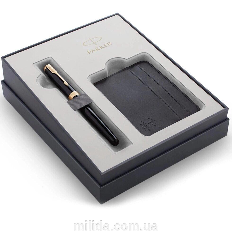 Набір Parker SONNET 17 Black Lacquer GT FP M + чорн. кредитница в подар. уп. GIFT20 86 015b220 від компанії інтернет-магазин "_Міліда_" - фото 1